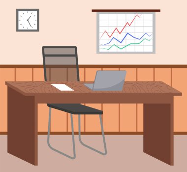 Çalışanların örgütlenme yeri. Worspace oda tasarımı, ofiste çalışmak için yer. İçi bilgisayar ve sandalyeli mobilya masası düzenlemesi. Evde teknolojiyle çalışmak için uygun bir yer