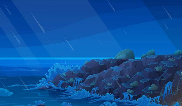 Пейзаж Соленой Водой Берегу Моря Волны Бьют Камням Распыляют Брызги — стоковый вектор