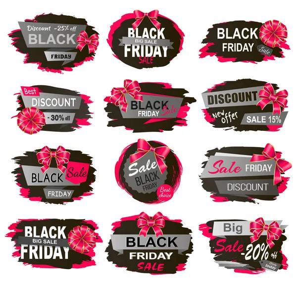 Set Promotional Banners Black Friday Sale Isolated Offers Propositions Shops — Stock Vector