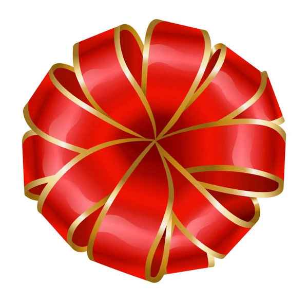 Stuha Červených Zlatých Barvách Hedvábná Páska Zaobleném Tvaru Izolovaná Ikona — Stockový vektor