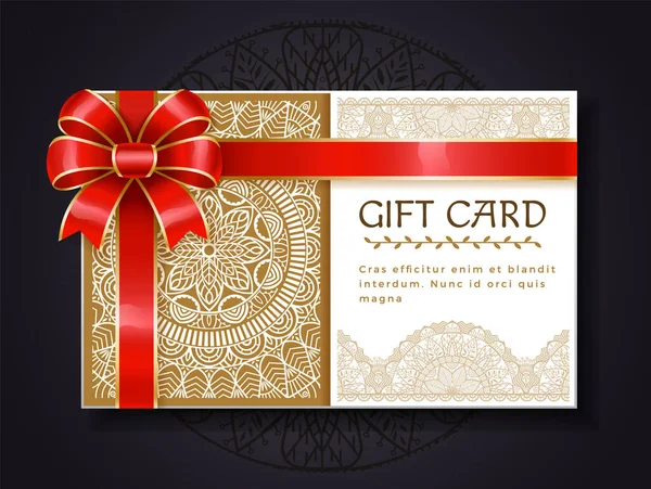 Gift Card Embellishment Paper Brochure Mandala Ornaments Ribbon Bow Decor — Stock Vector