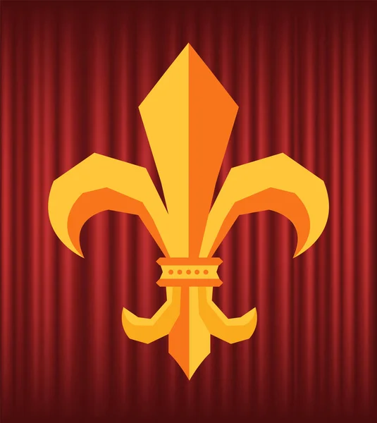 Символ Флёр Лис Красном Занавесе Знак Золотой Король Цветочная Королевская — стоковый вектор