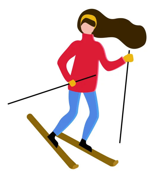 Brunette Caractère Ski Plein Air Caractère Isolé Aux Cheveux Longs — Image vectorielle
