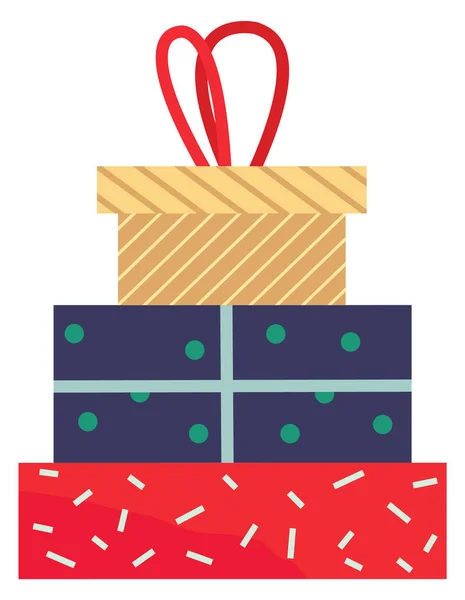 送礼庆祝节日 用交换礼物的方式与特殊场合打招呼 盒子与包装纸和装饰缎带 生日或周年纪念日 圣诞节或新年矢量 — 图库矢量图片