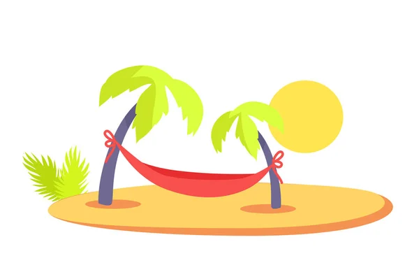 Тропический Вектор Изолированный Гамак Привязанный Двум Пальмам Тропический Пляж Закат — стоковый вектор