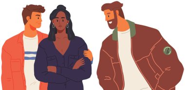 Karikatürist kadın karakterler kavga ediyor, öfke ve anlaşmazlık içinde tartışıyor karı koca arasındaki anlaşmazlık beyazda izole edilmiş durumda. Çelişkili arkadaşlar. Kızgın bir çift kavgası, stresli bir aile sorunu