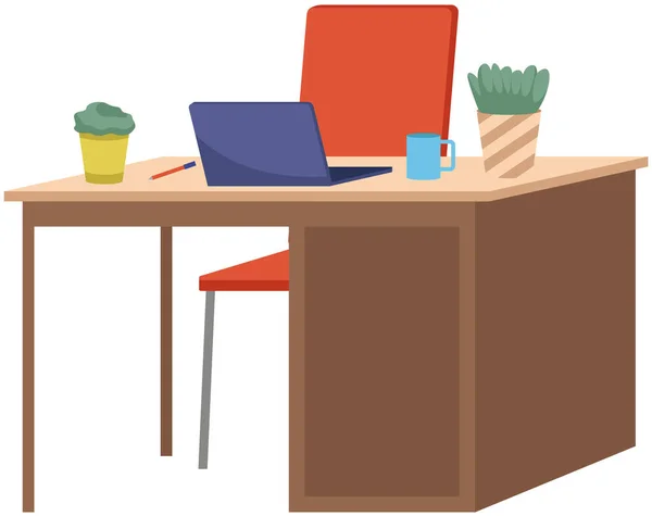 员工的组织工作场所 工作空间的设计 办公空间的设计 家具柜与电脑 椅子在室内的布置 在家里与技术打交道的地方 — 图库矢量图片