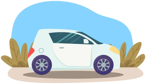 Mavi Küçük Pencereli Sarı Farlı Beyaz Küçük Hatchback Aracı Küçük — Stok Vektör