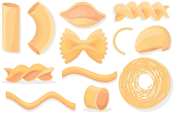 パスタセット イタリアの伝統的なマカロニ漫画のイラストアイコン ロートル スパゲティ ヴェルミチェッリ フードブログやメニューデザインのための小麦粉製品 乾燥成分 キッチンと料理のテーマ レストラン — ストックベクタ