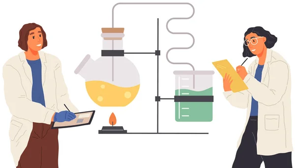 Ученые Проводят Лабораторный Анализ Помощью Оборудования Идея Образования Химии Науки — стоковый вектор