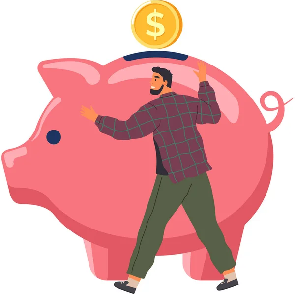 Pieniądze Piggy Bank Kreatywny Pomysł Biznesowy Różowa Świnia Trzyma Złote — Wektor stockowy