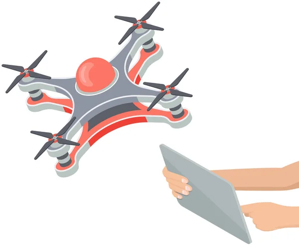 Férfi Laptop Vezérléssel Repülő Drón Modern Repülőgép Technológiák Drónszállítási Szállítási — Stock Vector