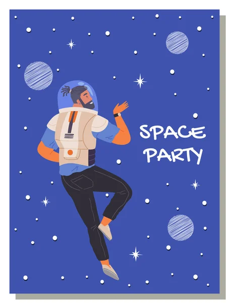 Animators Birthday Party Cosmic Style Theme Party Costumes Dancing People — Wektor stockowy