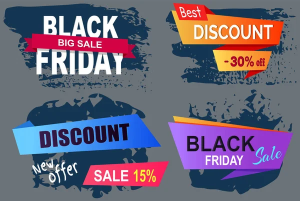 Black Friday Promotional Emblem Sale Discounts Store High Quality Product — Stock Vector