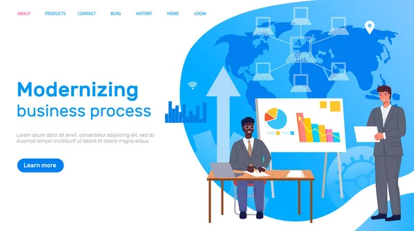 Modernisering Van Business Process Website Template Mensen Die Het Wereldwijde — Stockvector