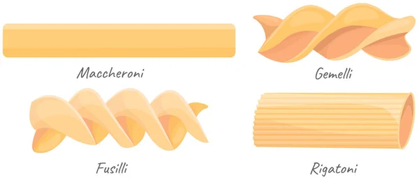 Set Pasta Italiano Tradicional Macarrones Icono Gemelli Dibujos Animados Fusilli — Vector de stock
