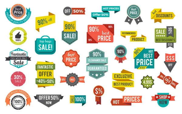 Collection Promotional Banners Set Sales Discount Stickers Price Percent Cost — Stock Vector