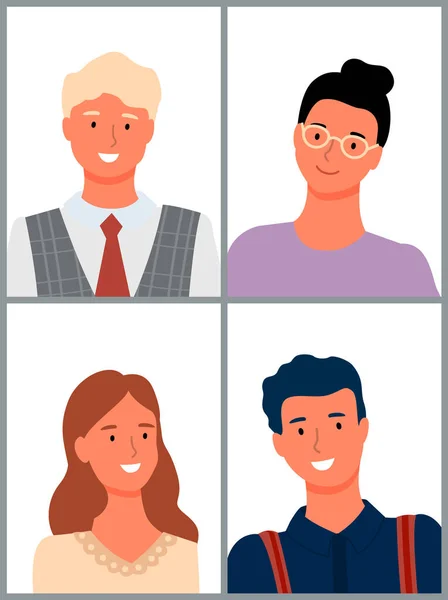 Conjunto Pessoas Dos Desenhos Animados Vista Retrato Vector Personagens Masculinos — Vetor de Stock