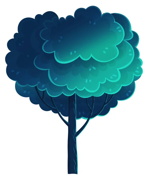 Árbol Alto Caducifolio Color Azul Marino Estilo Dibujos Animados Planos — Vector de stock