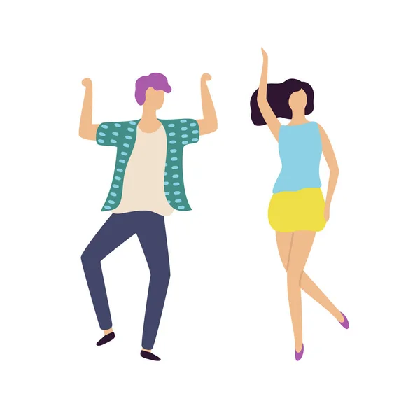 Άνδρες Και Γυναίκες Χαρακτήρες Που Χορεύουν Υψωμένα Χέρια Πορτρέτο Και — Διανυσματικό Αρχείο