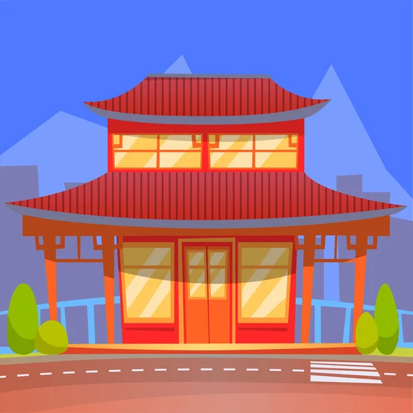 Estilo Oriental Arquitetura Restaurante Japonês Chinês Com Construção Típica Tipo —  Vetores de Stock