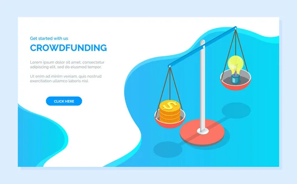 리브라 Crowdfunding Libra 아이디어의 스타트업 프로젝트 벡터로 파란색 홈페이지에 사이트 — 스톡 벡터