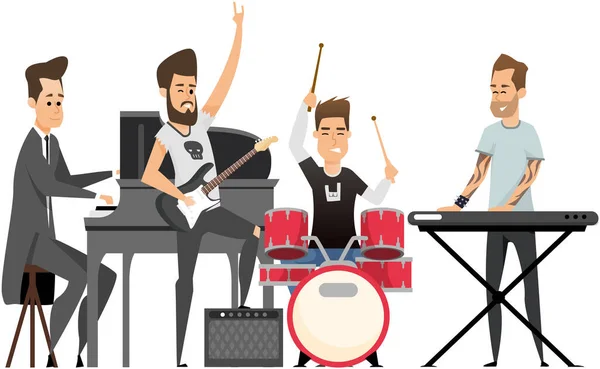 Diverse Jazz Band Performs Stage Isolated White Group Musicians Playing — Stock Vector