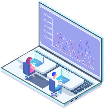 Ofiste iletişim kuran iş adamları istatistikleri tartışıyor, farklı grafik ve grafikleri analiz ediyorlar. Finansal muhasebe konsepti. Organizasyon süreci, analitik, planlama, rapor, pazar analizi