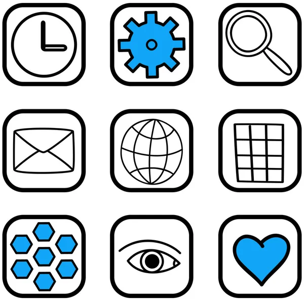 应用按钮与标志隔离在白色上 程序快捷方式的安排 计算机或智能手机的主屏幕图标 现代装置 数字技术程序 技术软件的符号 — 图库矢量图片