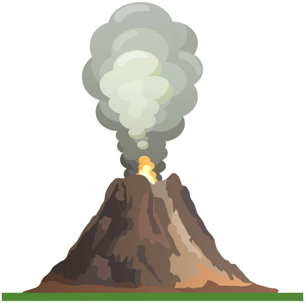 Erős Sugárhajtású Forró Láva Kőhegycsúcs Vulkán Katasztrófa Kitörése Égő Tűzzel — Stock Vector