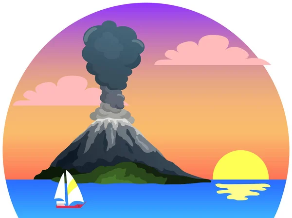 Vulcão Adormecido Mar Oceano Formação Geológica Superfície Seascape Com Montanha —  Vetores de Stock