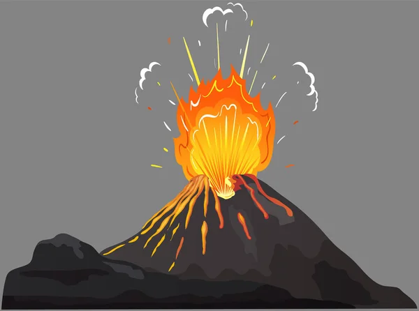 Vulkánkitörési Szakaszok Beállítva Gőzölgő Vulkán Forró Égő Magma Megközelítés Láva — Stock Vector