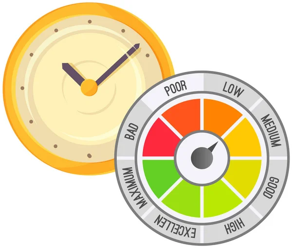 Relógio Parede Escala Qualidade Com Seta Vermelho Para Verde Calibre —  Vetores de Stock