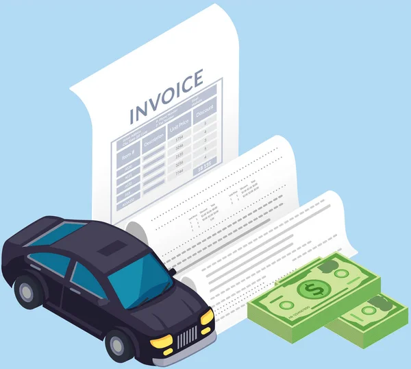 Ödeme Için Kontrol Edilen Araba Araç Satın Alma Makbuzu Banka — Stok Vektör