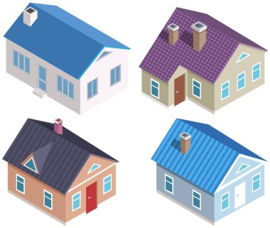 Köy evi, kır evi, küçük bir kulübe, pencereleri ve çatısı olan katlı bir bina, inşaat endüstrisi, yaşamak ve rahatlamak için küçük bir tatil evi. Banliyödeki aile evi.