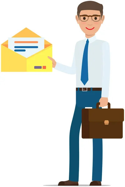 Man Newsletter Digital Envelope Online Mailing Electronic Publication Businessman Receives — Stock Vector