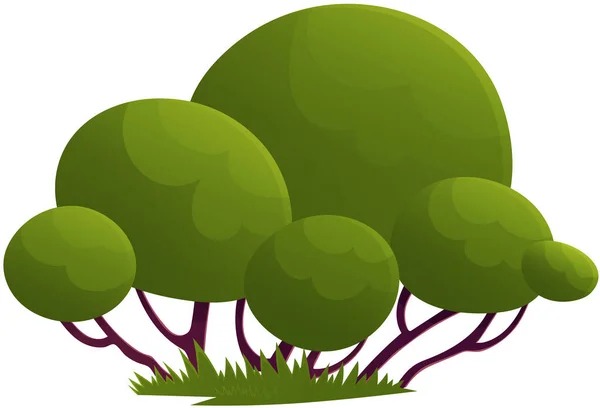 Árboles Verdes Ilustración Vector Plano Hermosas Hojas Verdes Arbustos Hierba — Vector de stock