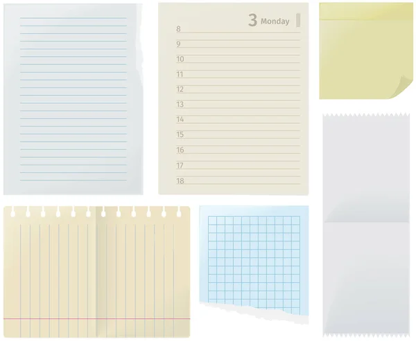 Set Different Blank Paper Sheets Daily Planner Page Date Day — Stock Vector