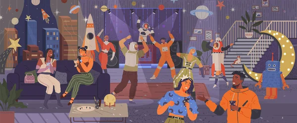 Animators Birthday Party Cosmic Style Theme Party Costumes People Costumes — Stockvektor
