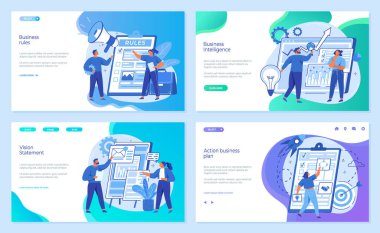 Zeka, kurallar, eylem iş planı, vizyon beyanı konsepti. Web siteleri iniş sayfası şablonları ayarlandı. İnsanlar iş geliştirme için finansal verilerle çalışıyorlar. Meslektaşlar projeyle çalışır