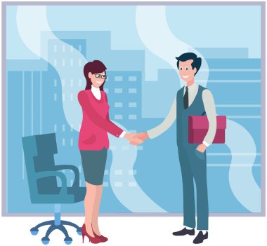 İş ortaklığı başlıyor. İş adamları anlaşma imzaladıktan sonra el sıkışıyor. İş toplantısı, iletişim, diyalog. İş ortaklarının üzerinde el sıkışma hareketi