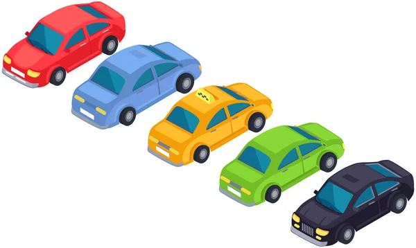 Transporte Durante Condução Estrada Conjunto Automóveis Coloridos Veículos Isolados Sobre — Vetor de Stock