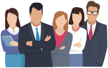 İş ekibi çalışmaya hazır. Takım çalışması. İş arkadaşları iletişim kurar. Takım kurma ve iş ortaklığı. İş adamları iş birliği yapıyor. Ofis çalışanları birlikte duruyorlar.