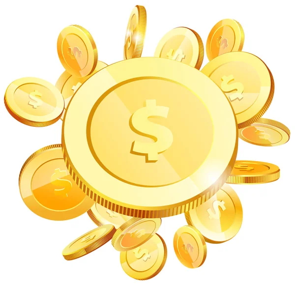 Isometrische Gouden Munten Met Dollarteken Verschillende Projecties Goud Geld Cash — Stockvector