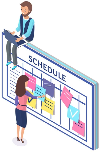 Úkol Plánování Podnikatelé Podívat Kalendář Řízení Času Plánování Měsíc Plánování — Stockový vektor