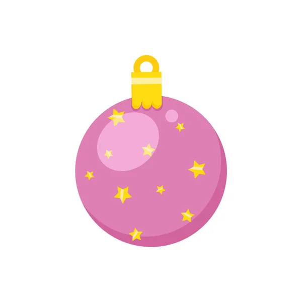 黄金の星と光沢のあるクリスマスボール 白のピンクのおもちゃ 装飾のための要素 漫画の球で飾られたグリーティングカード お祝いの装飾要素 平面漫画風のベクトルイラスト — ストックベクタ