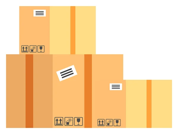 商品アイコンの梱包 梱包黄色のボックス パッケージサービス 輸送小包 配信コンテナ ボックス配信 受信パック 送信と物流孤立 平面漫画風のベクトルイラスト — ストックベクタ