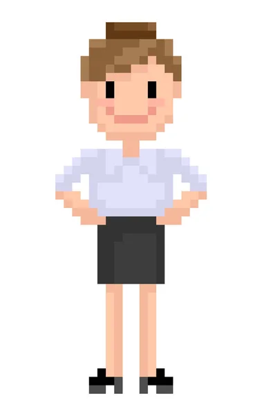 Piksel Karakter Vektörü Etek Bluz Giyen Soyutlanmış Kadın Ciddi Bir — Stok Vektör