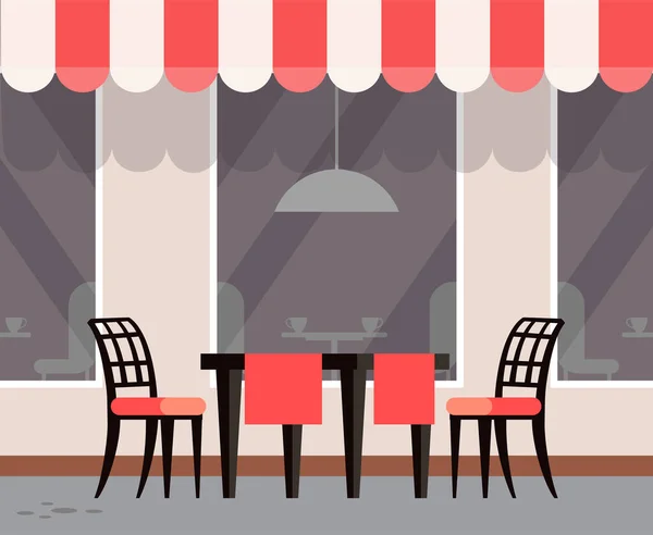 Café Avec Design Extérieur Table Avec Chaises Nappe Fenêtre Restaurant — Image vectorielle