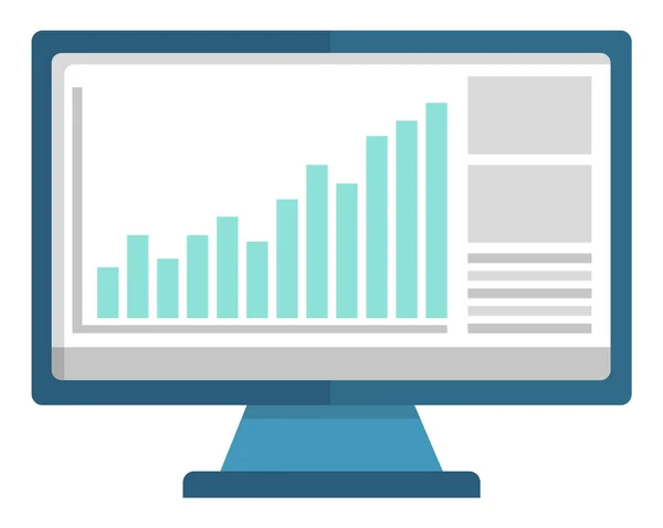 具有图表和数据信息隔离的计算机屏幕 财务报告显示 图表和数据分析 蓝色监控图标 平面卡通风格的矢量插图 — 图库矢量图片